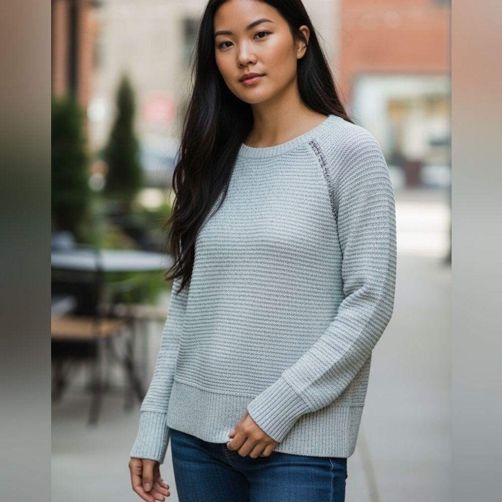 Sleeping On Snow Embellished Pale Blue Green Cotton Blend Crew Neck Sweater S